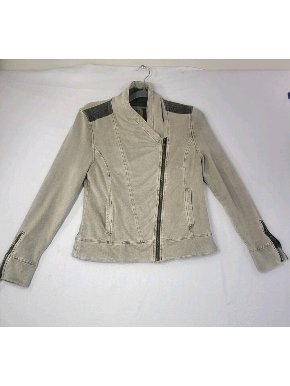 Anthropologie MARRAKECH Moto Jacket Zippers Women's Sz Small Gray Faux Suede